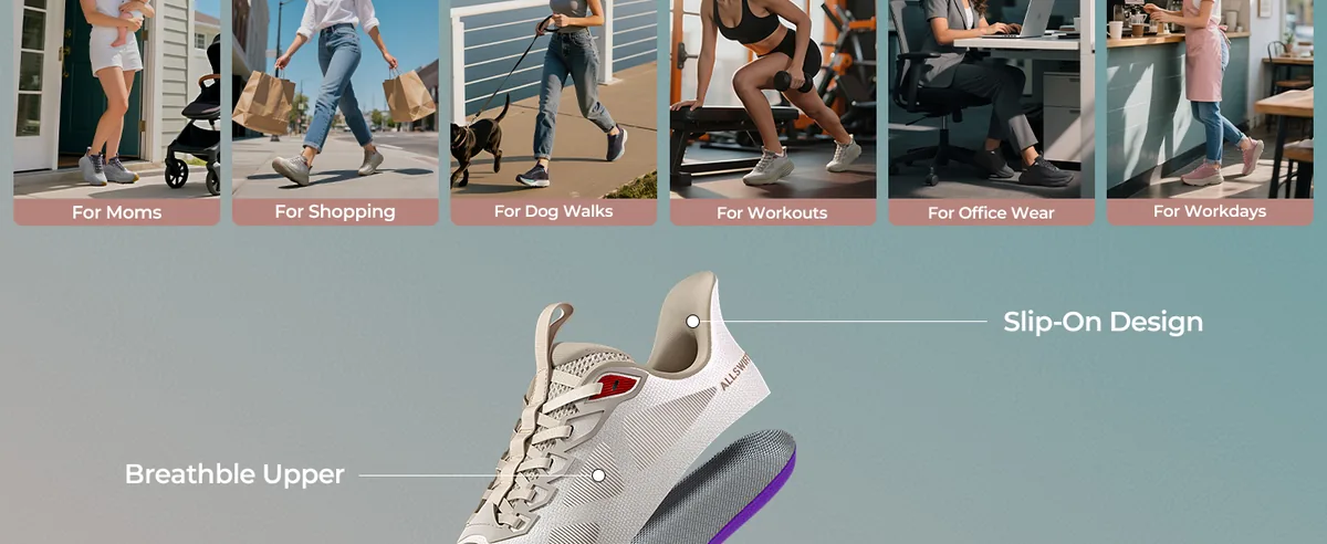 Womens Slip On Walking Shoes Hands-Free Cushion Running Tennis sneakers